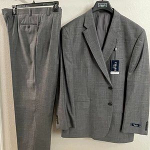 Chaps 100% Wool Dark Gray Suit 48R Jacket & Cuffed Pant 44W x 30L | NEVER WARN